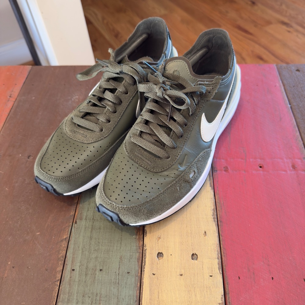 Nike Waffle Debut Mens Size‎ 8 Olive Green Suede Leather Sneakers DX9428-201
